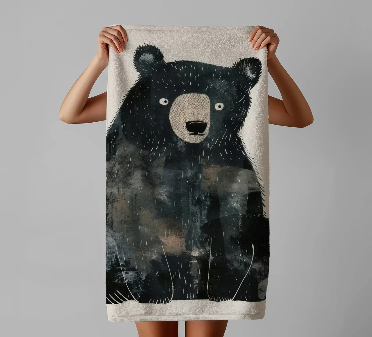 Illustrazione stilizzata di un orso nero in attesa di cibo asciugamano da bagno da DesignDoodle