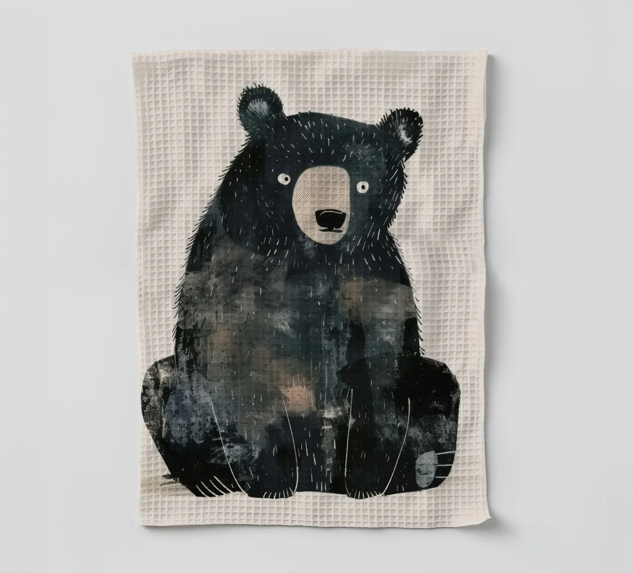 Illustrazione stilizzata di un orso nero in attesa di cibo canovaccio da cucina da DesignDoodle