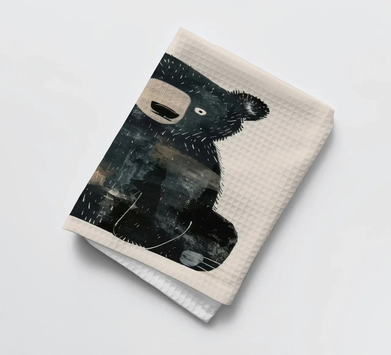 Illustrazione stilizzata di un orso nero in attesa di cibo canovaccio da cucina da DesignDoodle