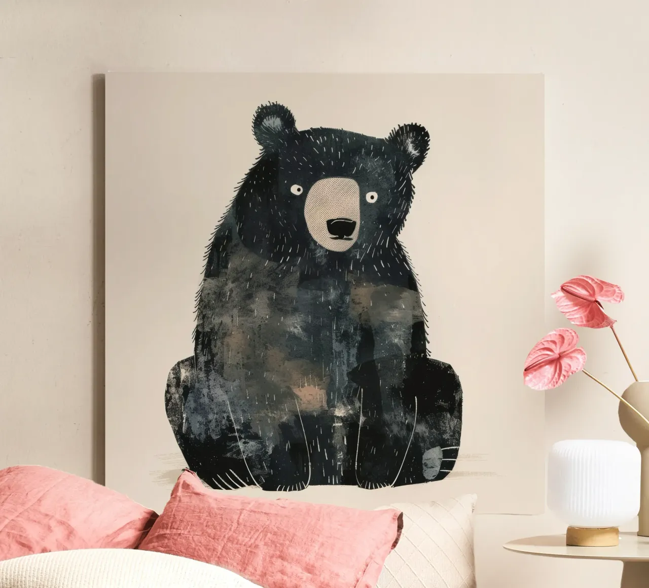 Illustrazione stilizzata di un orso nero in attesa di cibo tela con Cornice a cassetta da DesignDoodle