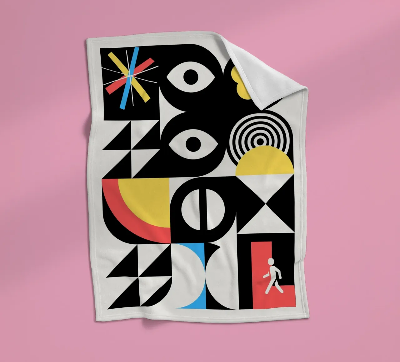 Maximalist geometrical surreal design fleece blanket by Little Dean