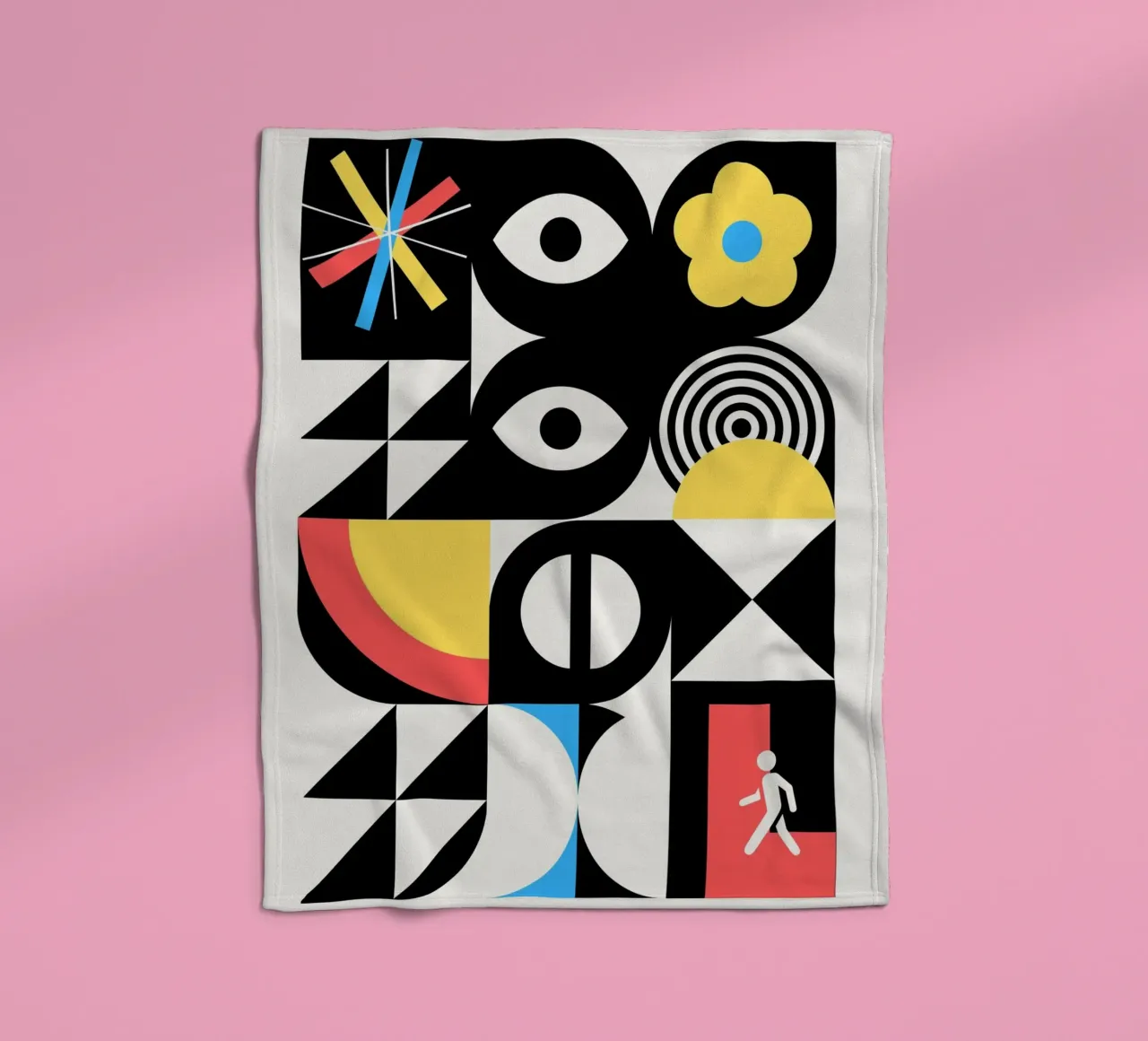 Maximalist geometrical surreal design fleece blanket by Little Dean