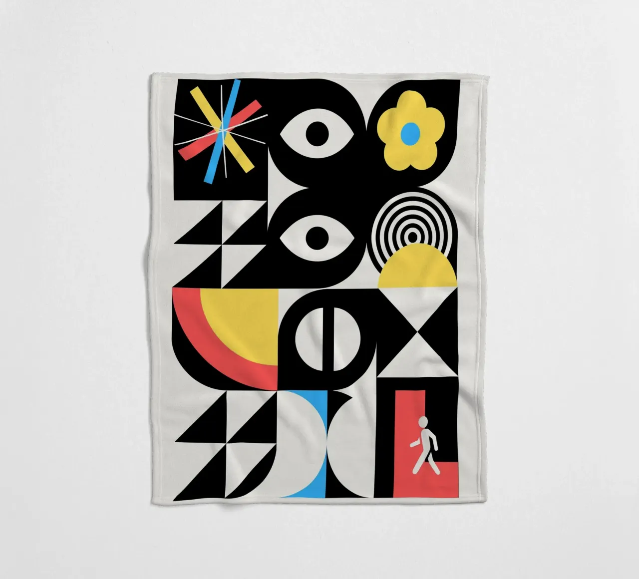 Maximalist geometrical surreal design fleece blanket by Little Dean
