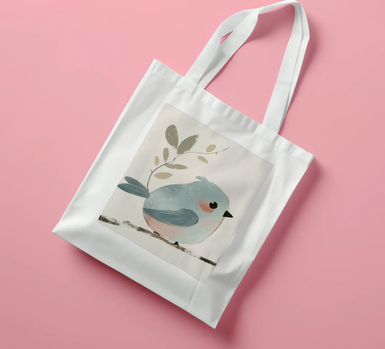 Illustrazione stilizzata di un uccello blu su un ramo con ramoscello borsa in juta da DesignDoodle