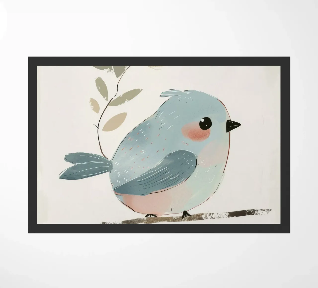 Illustrazione stilizzata di un uccello blu su un ramo con ramoscello zerbino da DesignDoodle