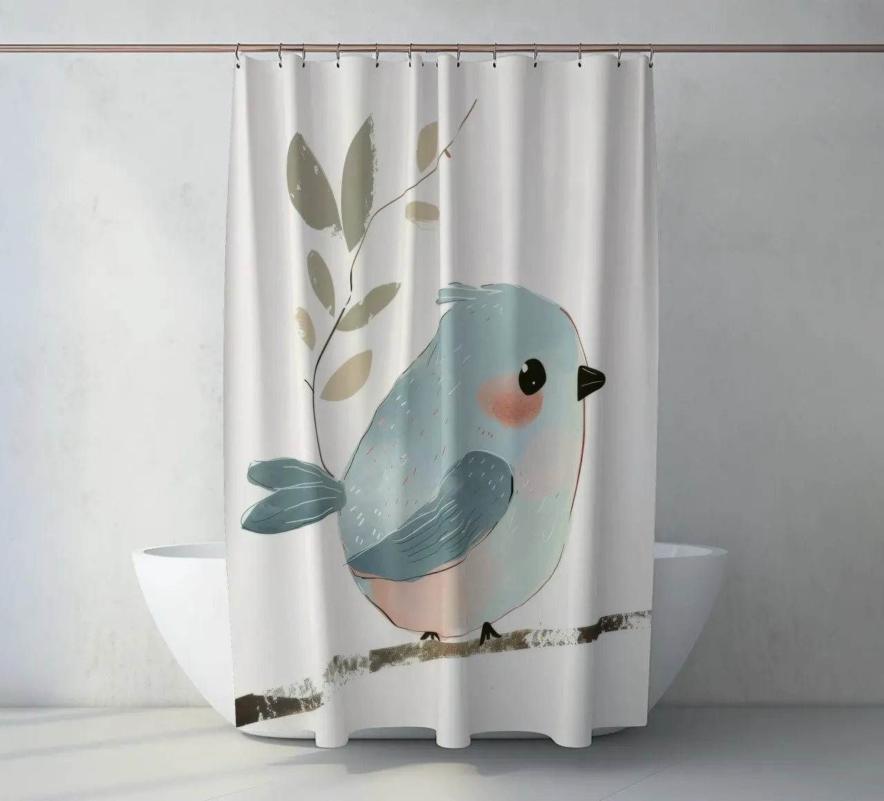 Stilisierte Illustration eines blauen Vogels auf einem Zweig mit Zweig Duschvorhang von DesignDoodle