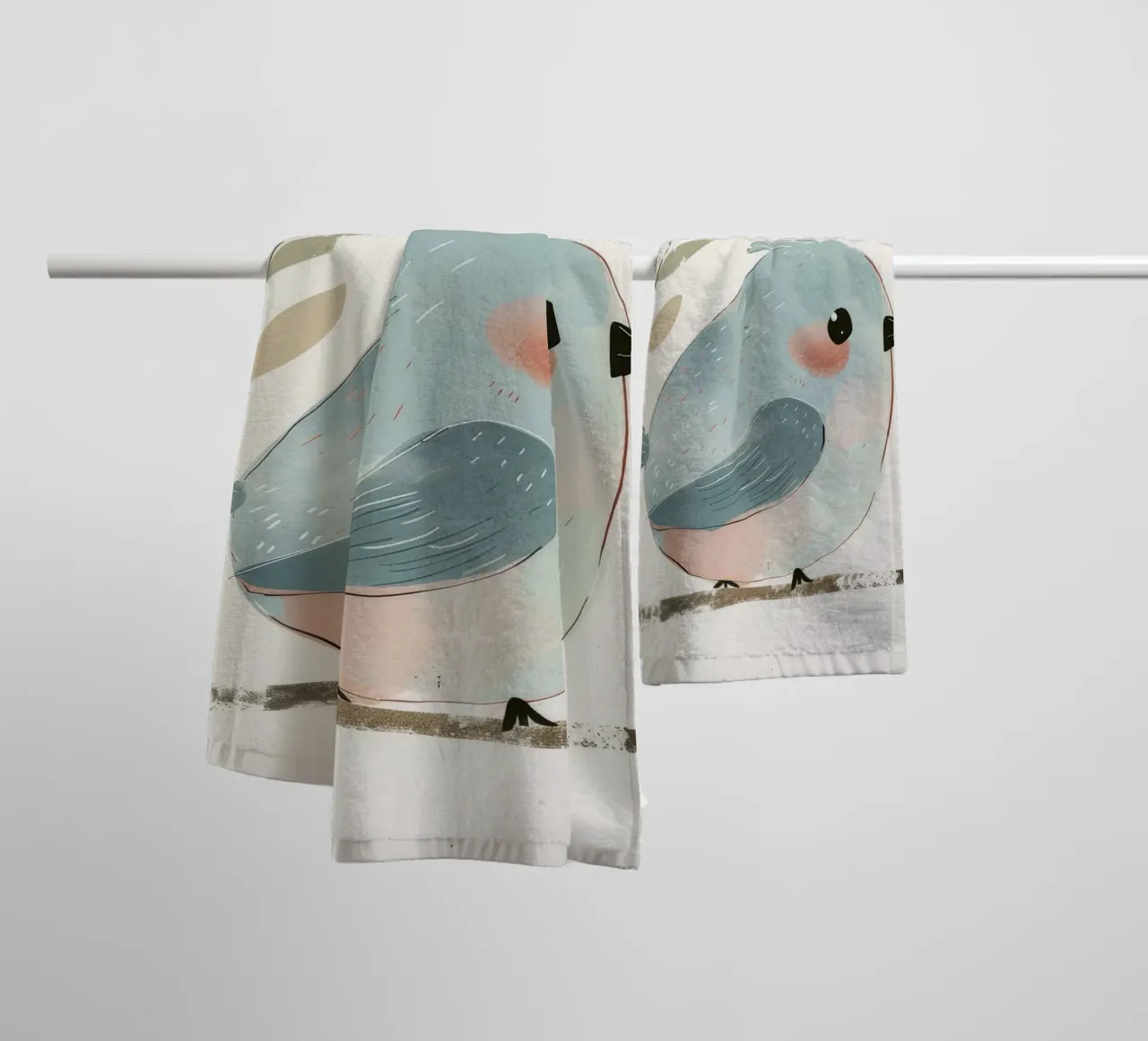 Stilisierte Illustration eines blauen Vogels auf einem Zweig mit Zweig Handtuch von DesignDoodle