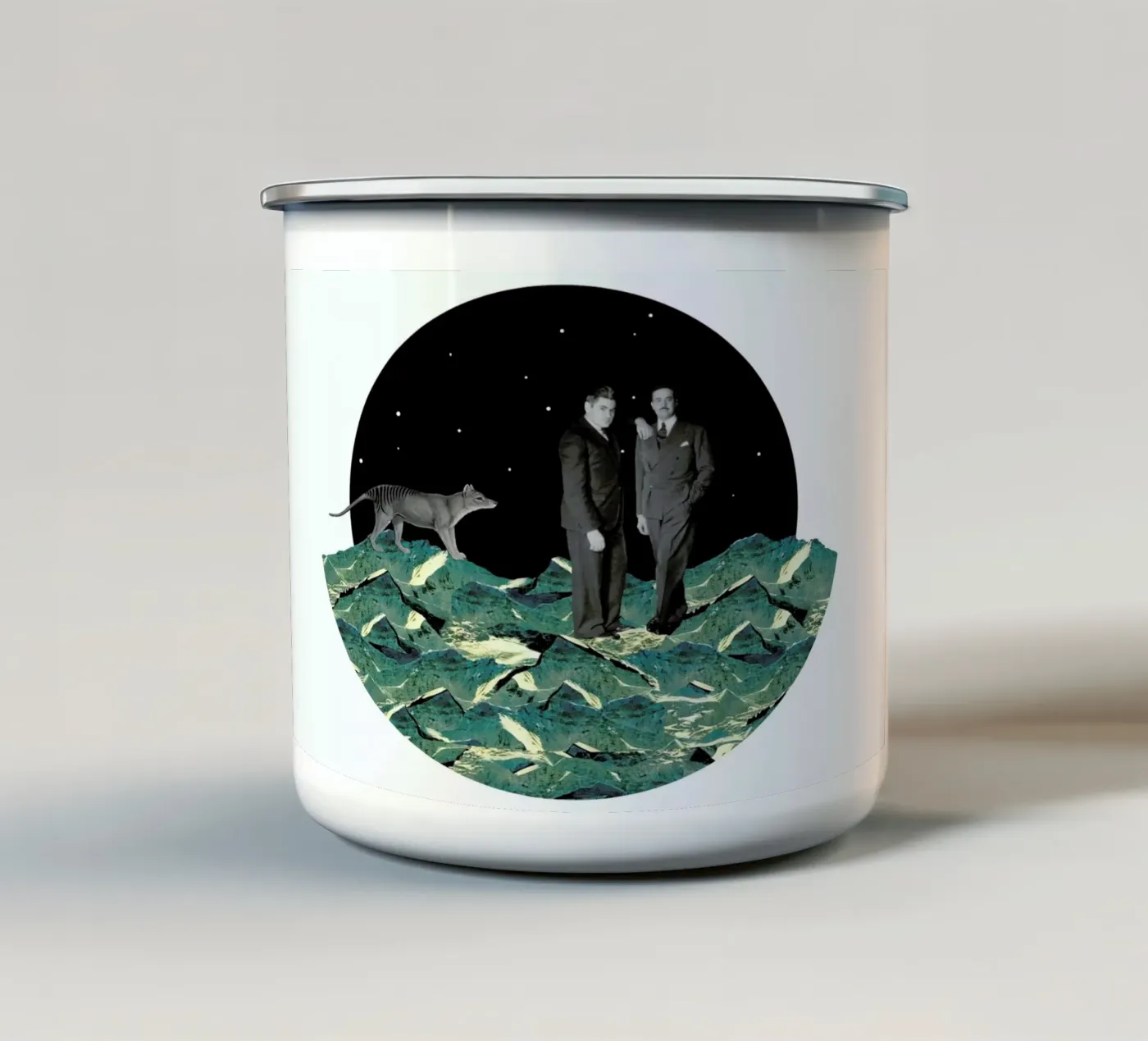Space enamel mug by The Gently Unfurling Sneak