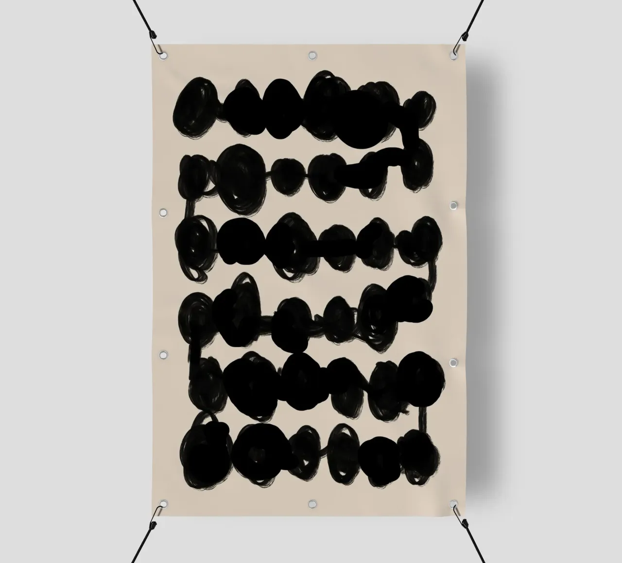 Linee ondulate nere astratte su beige telo in pvc da Melloi Art Print
