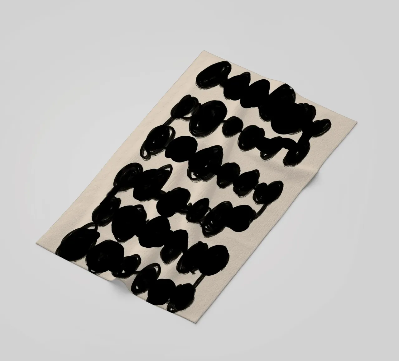 Linee ondulate nere astratte su beige telo mare da Melloi Art Print