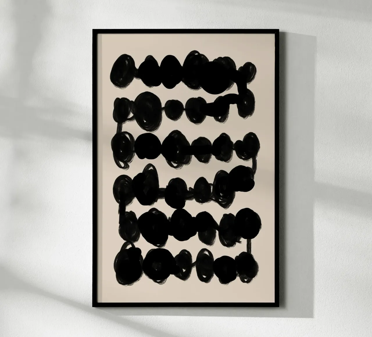 Linee ondulate nere astratte su beige carta hahnemühle da Melloi Art Print