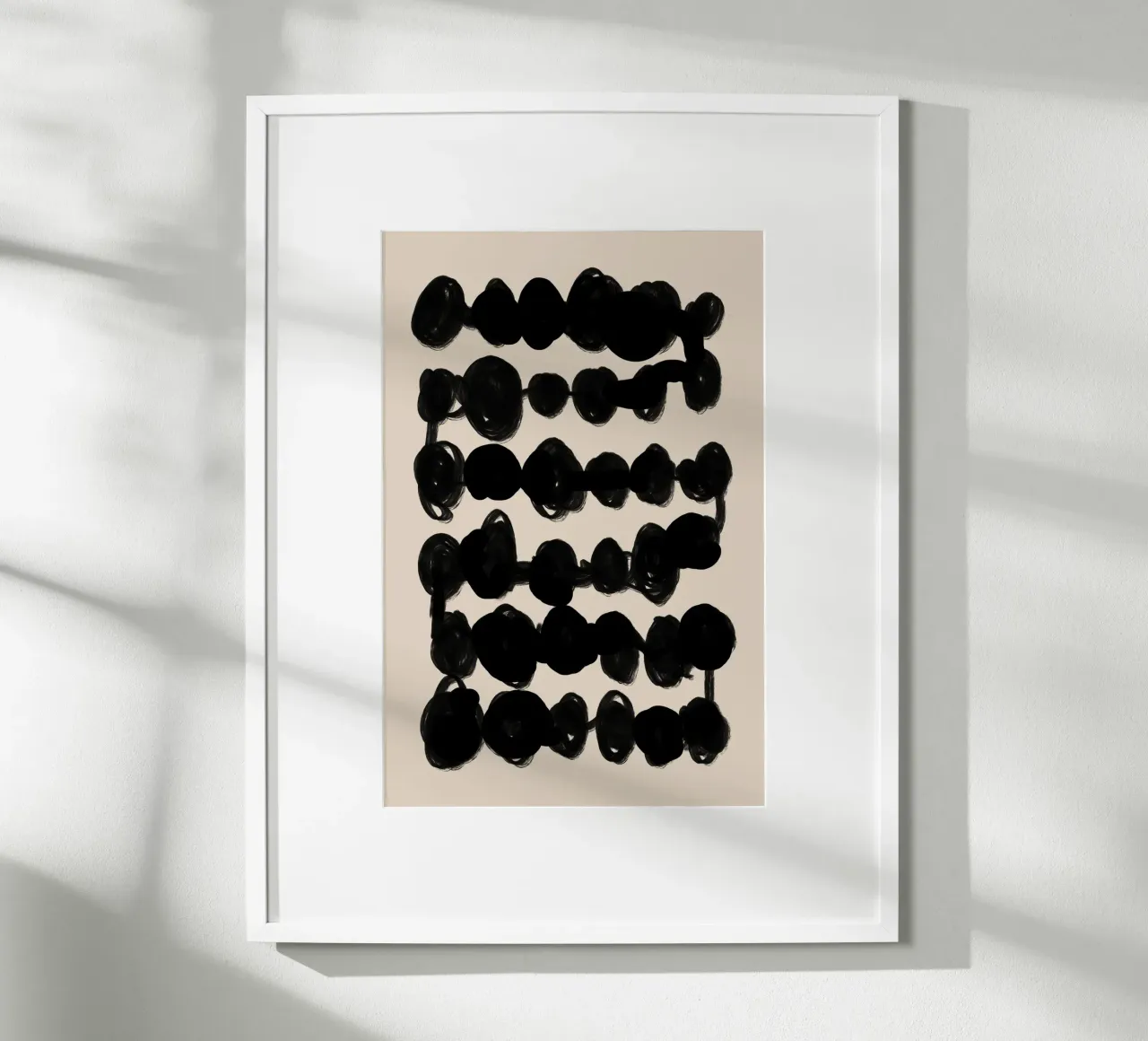 Linee ondulate nere astratte su beige carta hahnemühle da Melloi Art Print