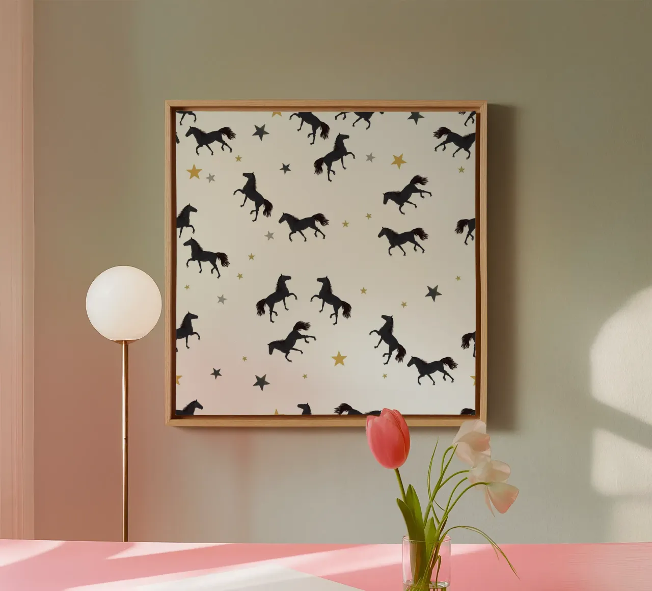 Zwart paard met sterren canvas met Baklijst van gulsengunel