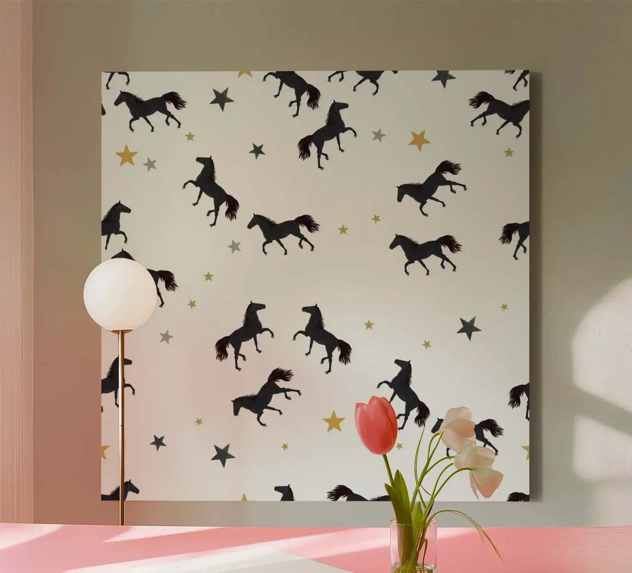 Zwart paard met sterren canvas met Baklijst van gulsengunel