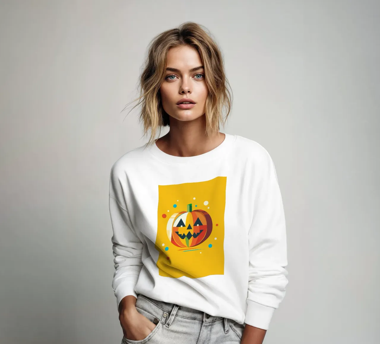 Citrouille géométrique colorée d'Halloween avec un visage joyeux sweat de namosh