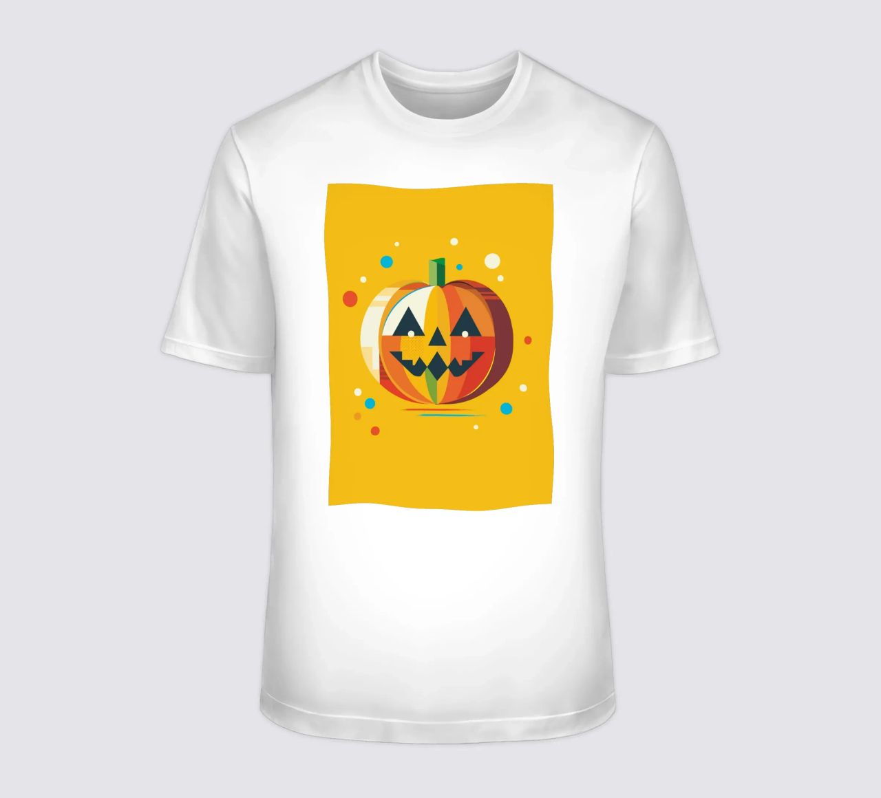 Zucca di Halloween geometrica e colorata con un viso allegro t-shirt da namosh