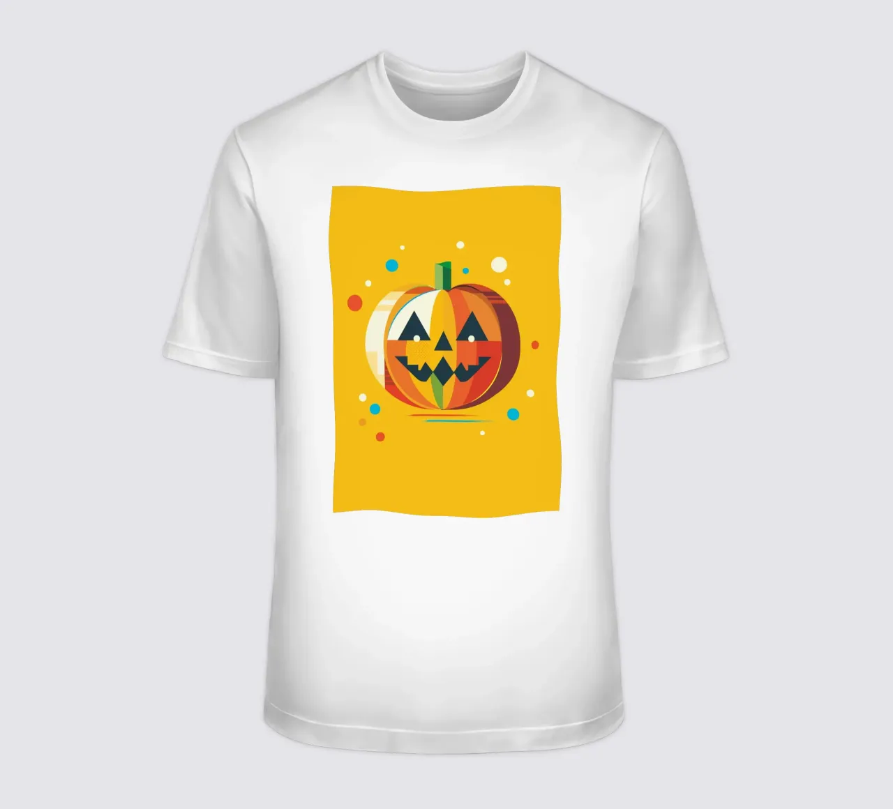 Zucca di Halloween geometrica e colorata con un viso allegro t-shirt da namosh