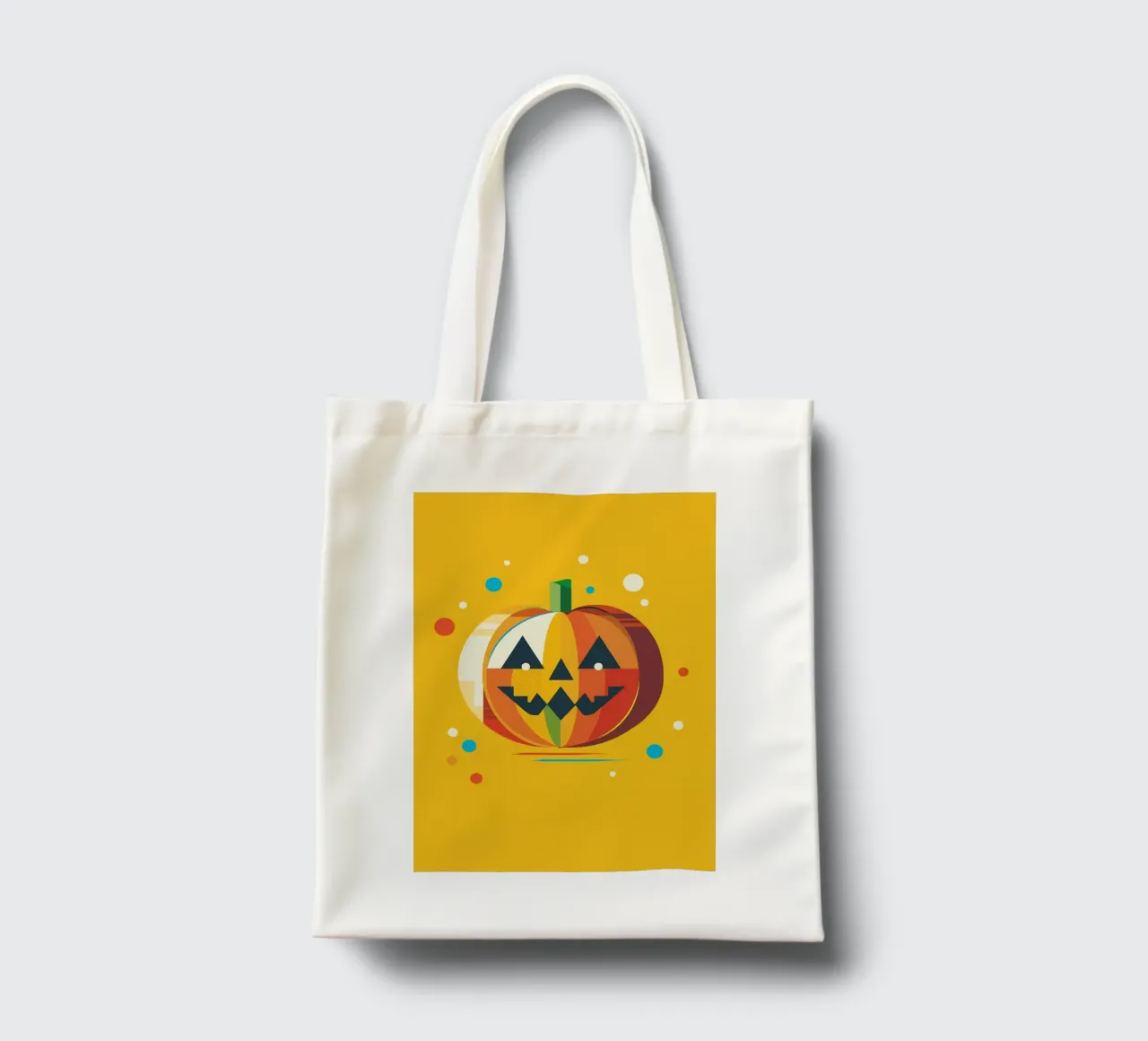 Zucca di Halloween geometrica e colorata con un viso allegro borsa in juta da namosh
