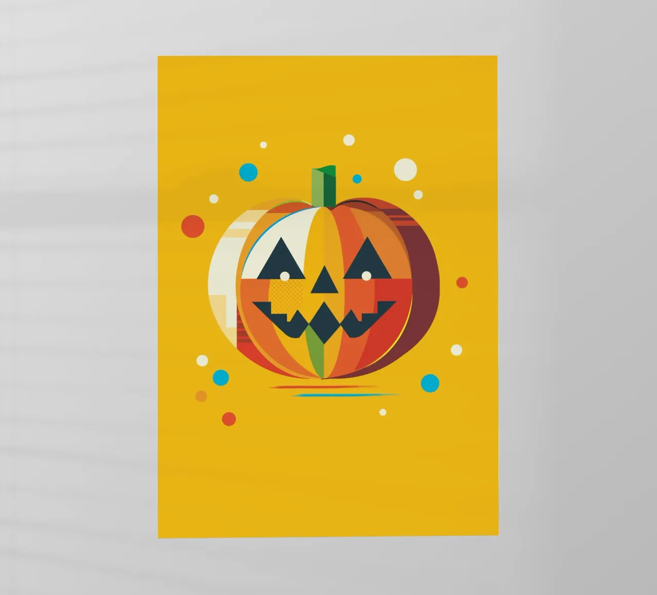 Zucca di Halloween geometrica e colorata con un viso allegro pellicola backlit da namosh