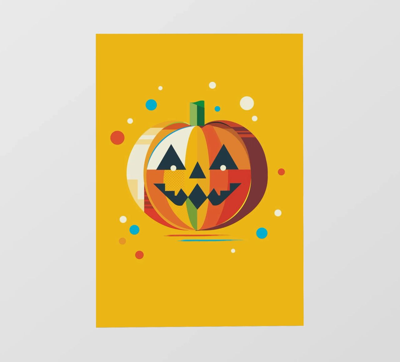 Zucca di Halloween geometrica e colorata con un viso allegro pellicola backlit da namosh