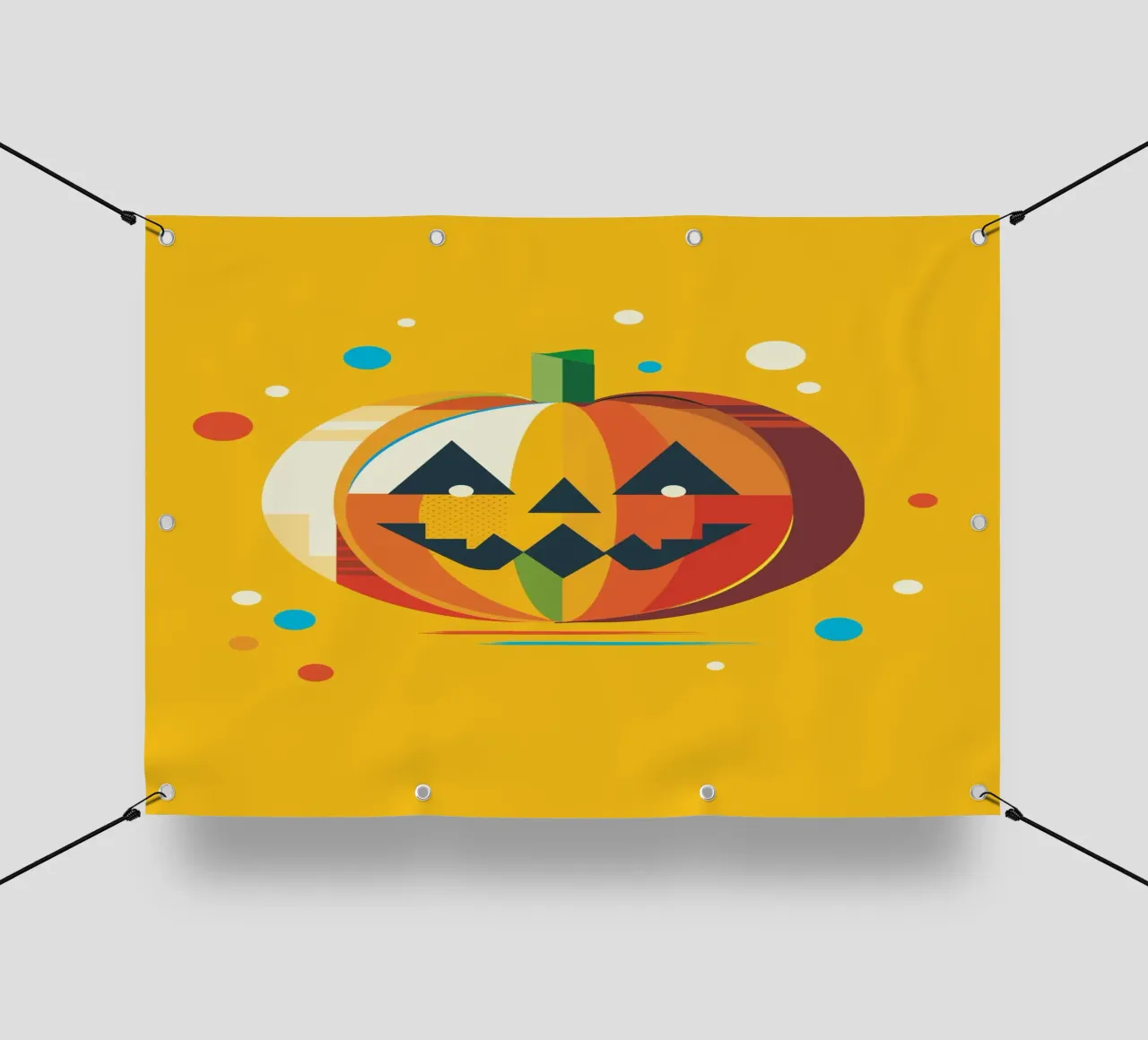 Zucca di Halloween geometrica e colorata con un viso allegro telo in pvc da namosh