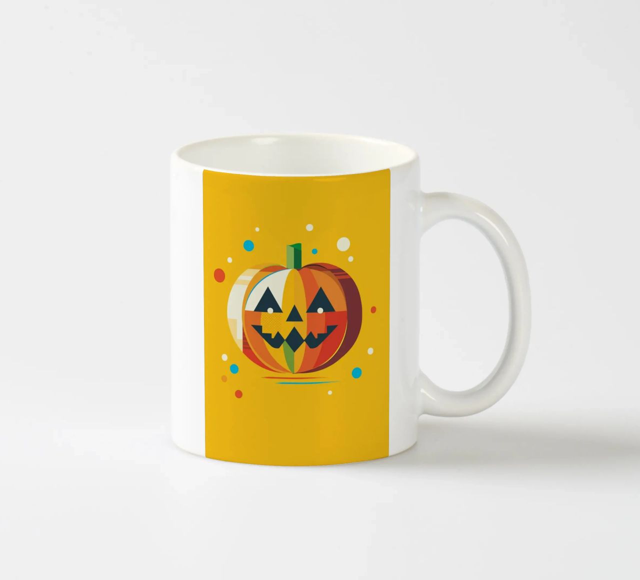 Zucca di Halloween geometrica e colorata con un viso allegro tazza in ceramica da namosh
