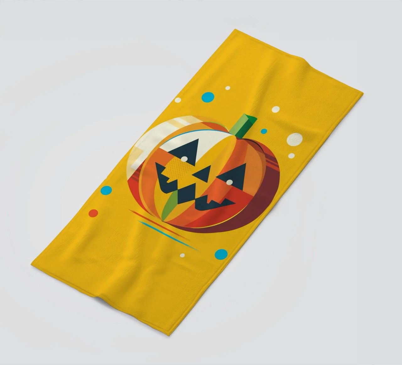 Zucca di Halloween geometrica e colorata con un viso allegro telo mare da namosh