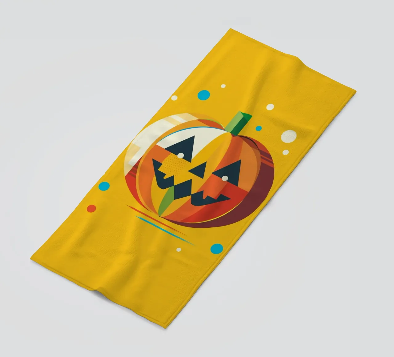 Zucca di Halloween geometrica e colorata con un viso allegro telo mare da namosh