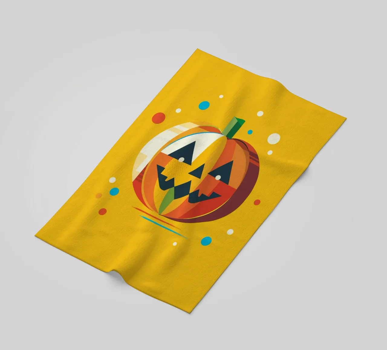 Zucca di Halloween geometrica e colorata con un viso allegro telo mare da namosh
