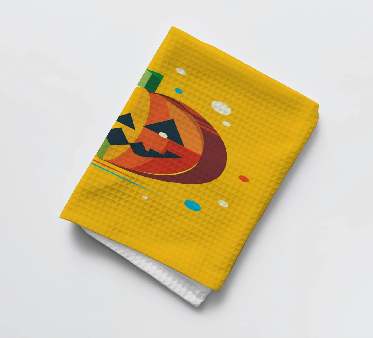 Zucca di Halloween geometrica e colorata con un viso allegro canovaccio da cucina da namosh