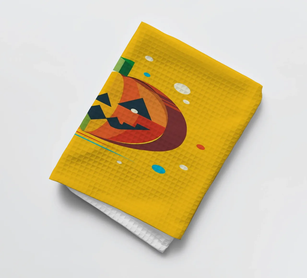Zucca di Halloween geometrica e colorata con un viso allegro canovaccio da cucina da namosh