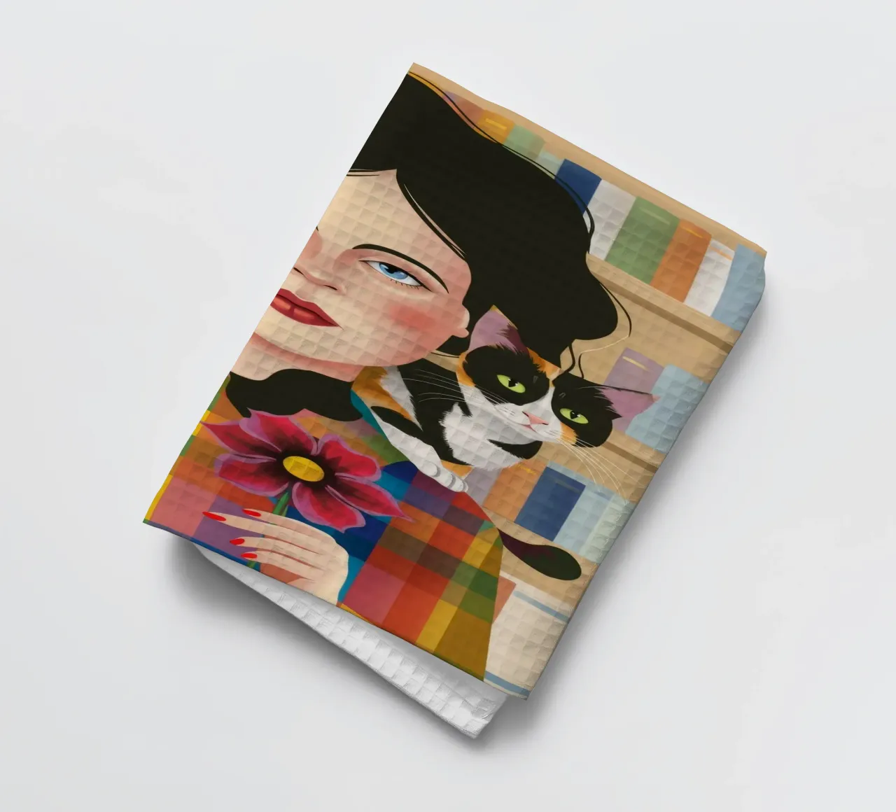 Literary Cat Companion tea towel by Chroma Haven