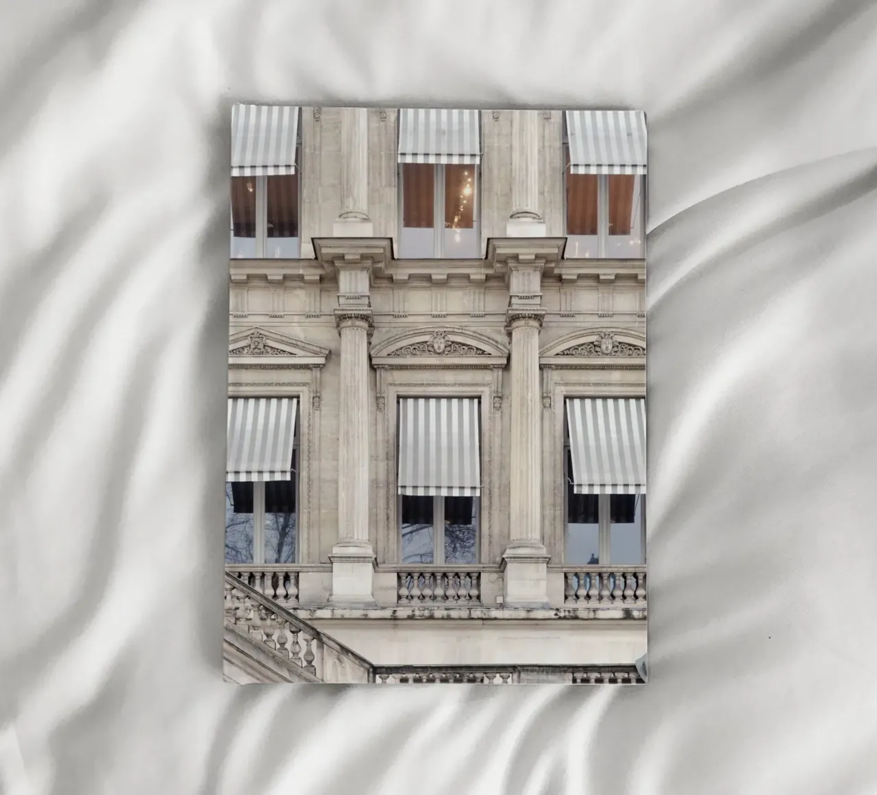 Paris Building with Striped Awning notebook by GraceDigitalArtCo