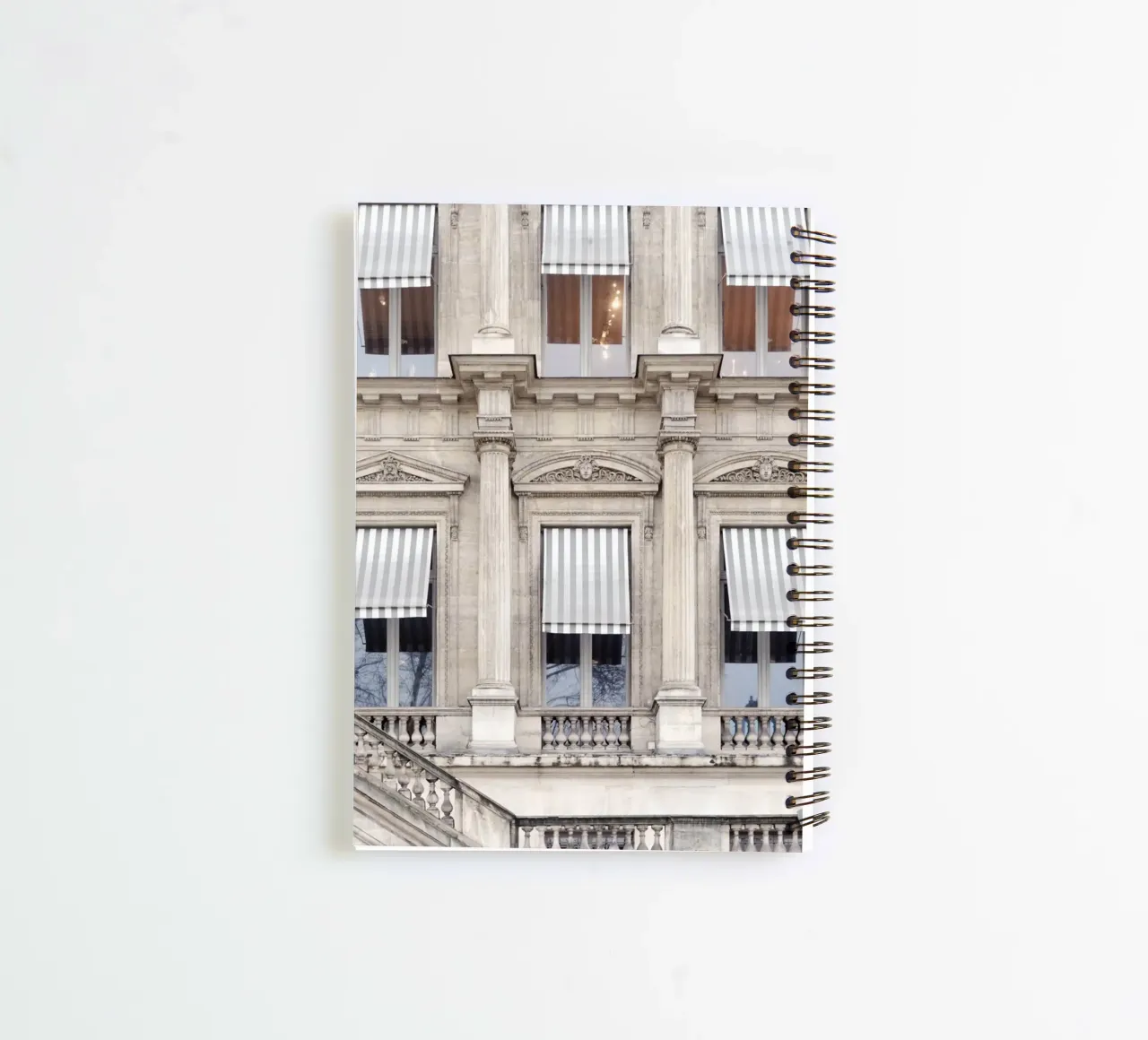 Paris Building with Striped Awning spiral notebook by GraceDigitalArtCo