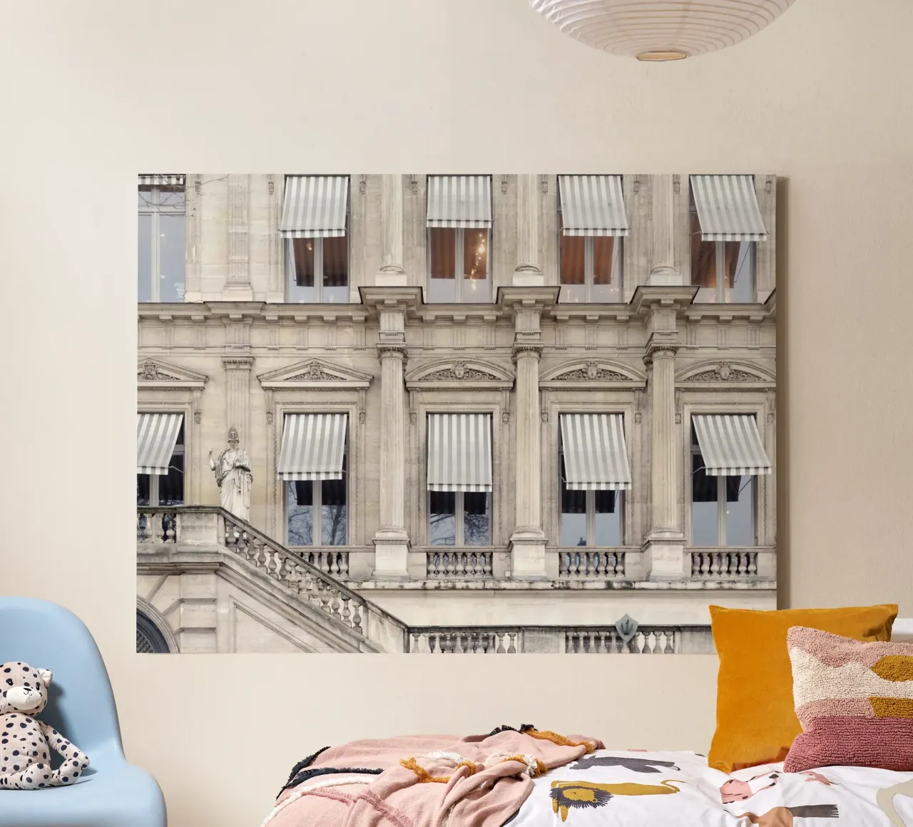 Paris Building with Striped Awning canvas by GraceDigitalArtCo