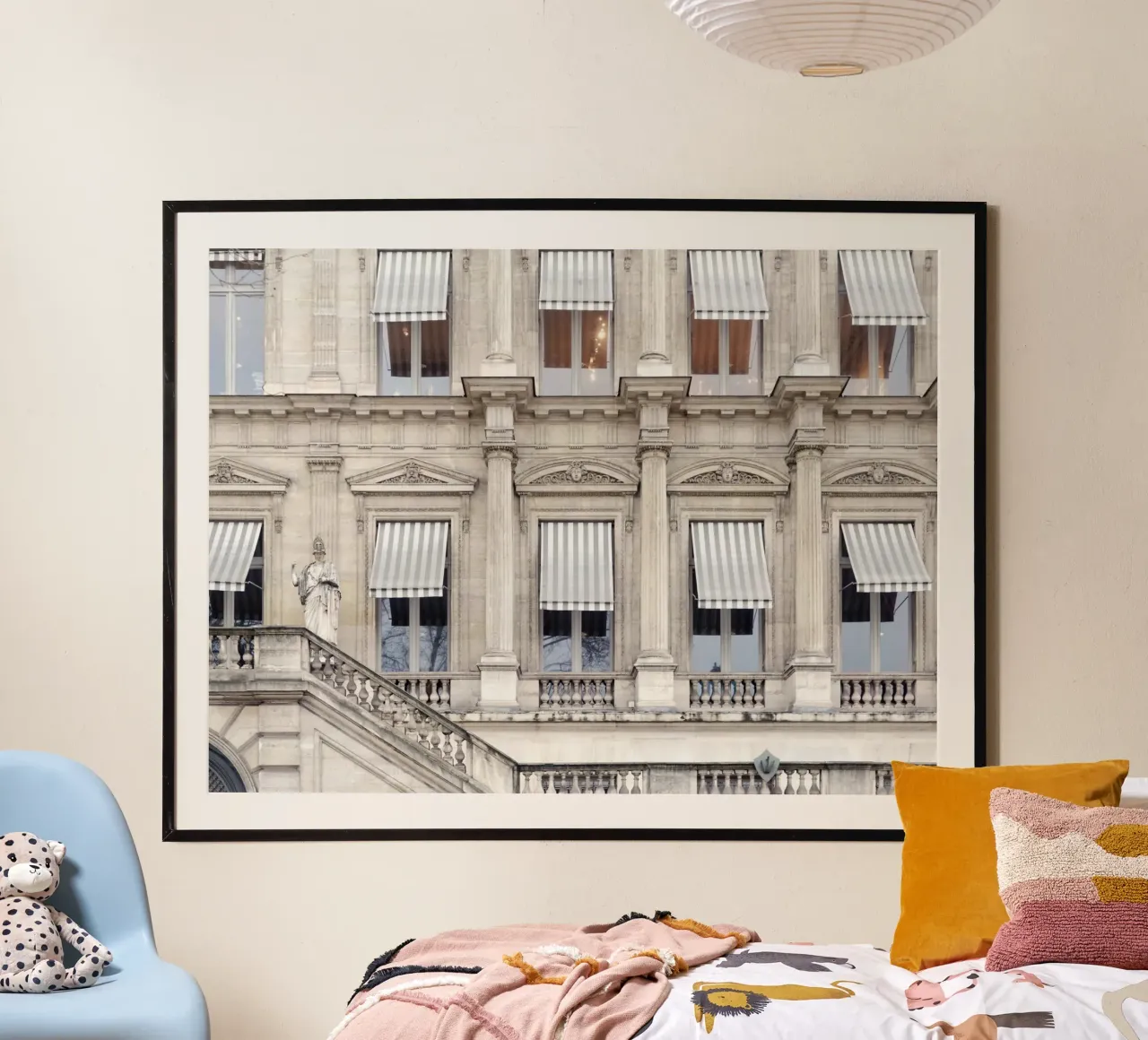 Paris Building with Striped Awning carta hahnemühle da GraceDigitalArtCo