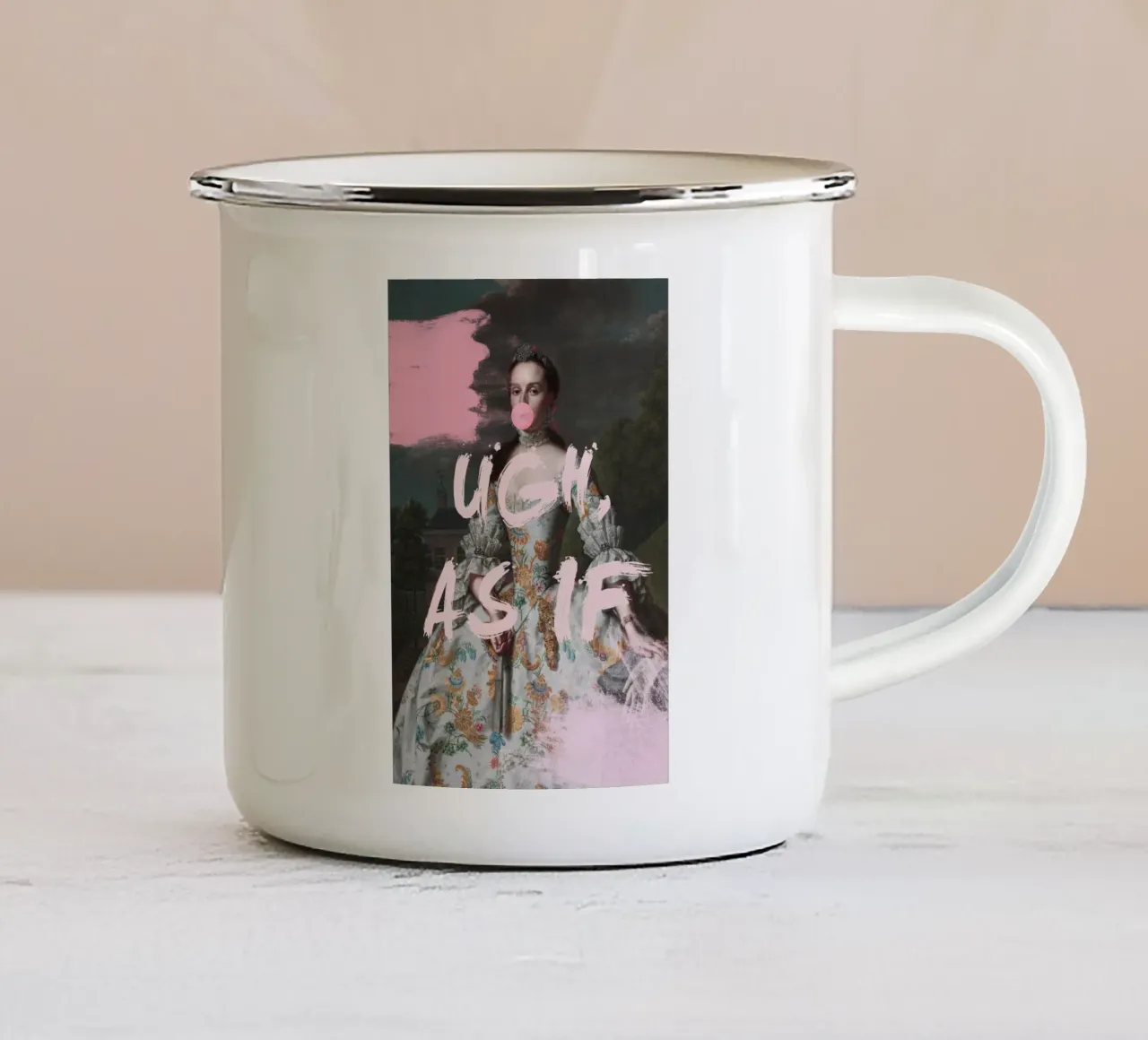 As If Altered Art - Woman with Bubble-Gum tazza in smalto da GraceDigitalArtCo