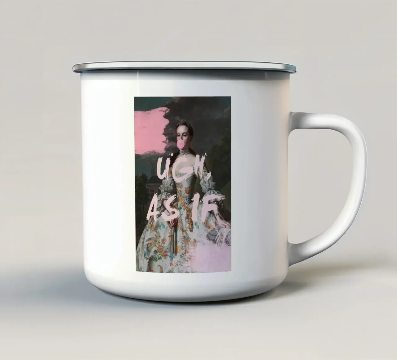 As If Altered Art - Woman with Bubble-Gum tazza in smalto da GraceDigitalArtCo