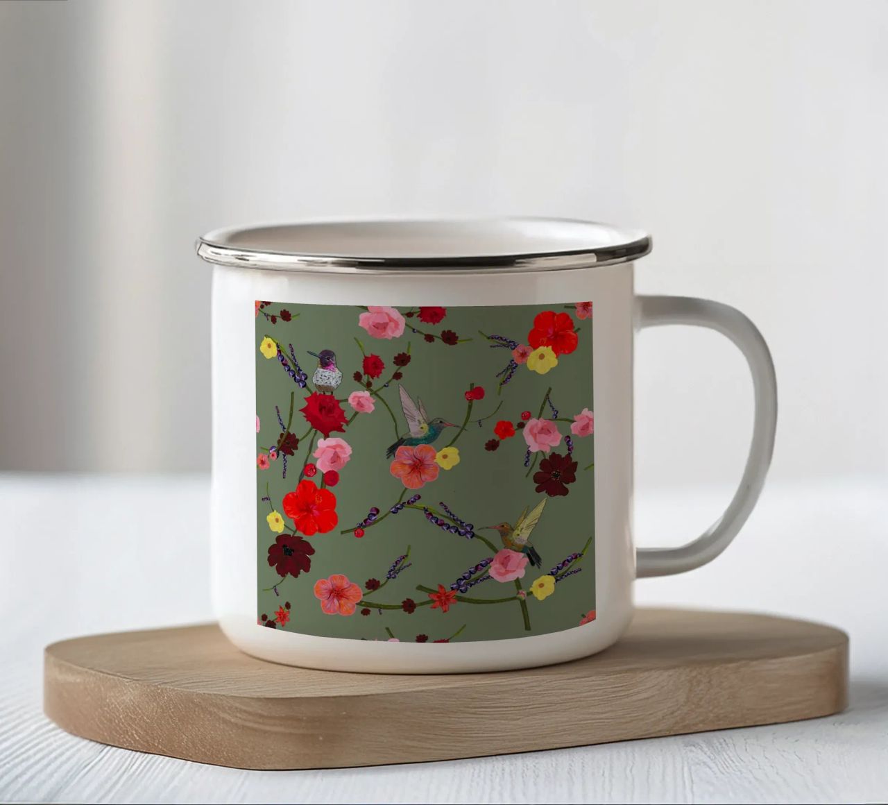 Uccello con ibisco tazza in smalto da gulsengunel