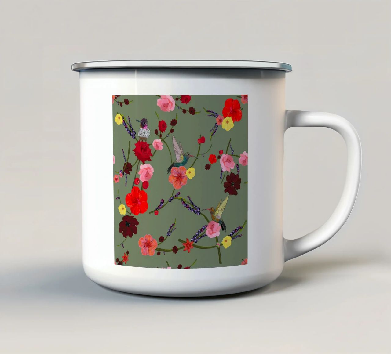 Uccello con ibisco tazza in smalto da gulsengunel
