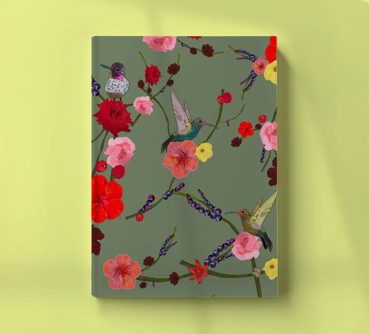 Bird with hibiscus notebook by gulsengunel