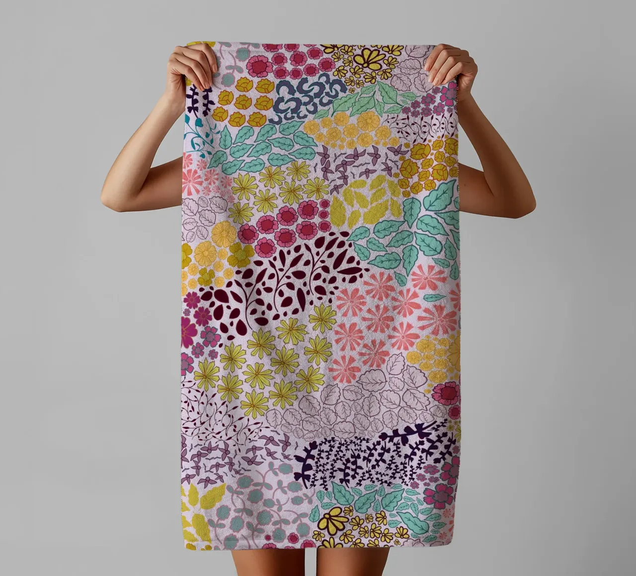 Colorful hand drawn ditsy retro towel by gulsengunel