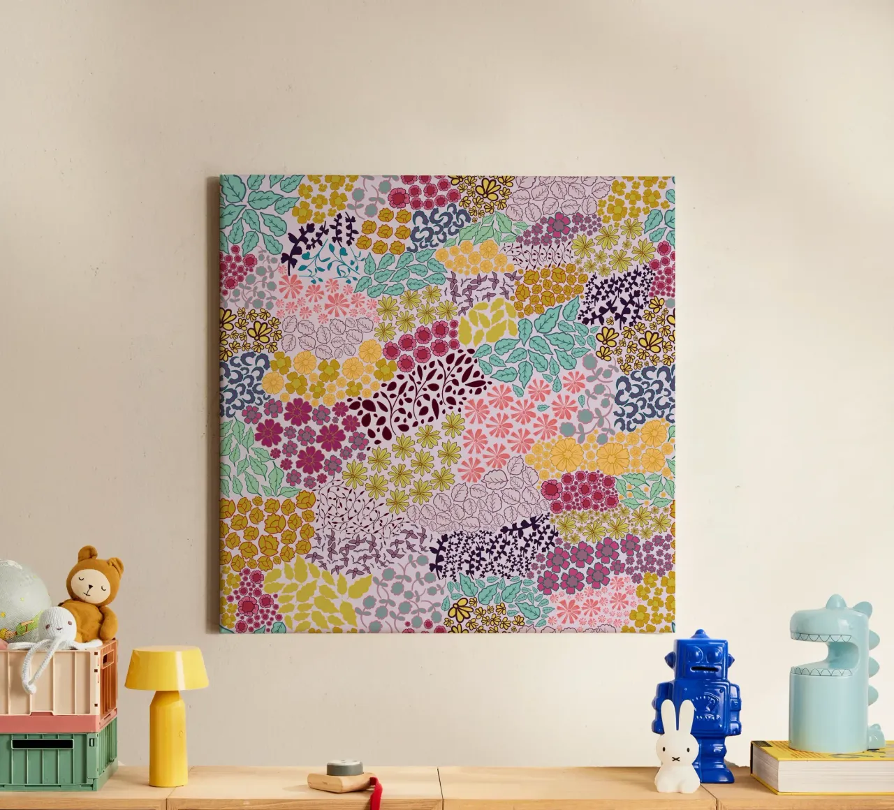 Kleurrijke handgetekende ditsy retro canvas met Baklijst van gulsengunel