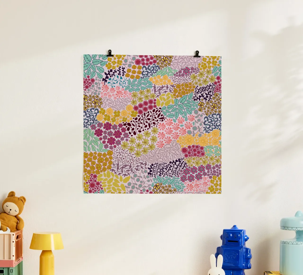 Colorato disegno a mano di un'immagine retrò poster con telaio in alluminio da gulsengunel