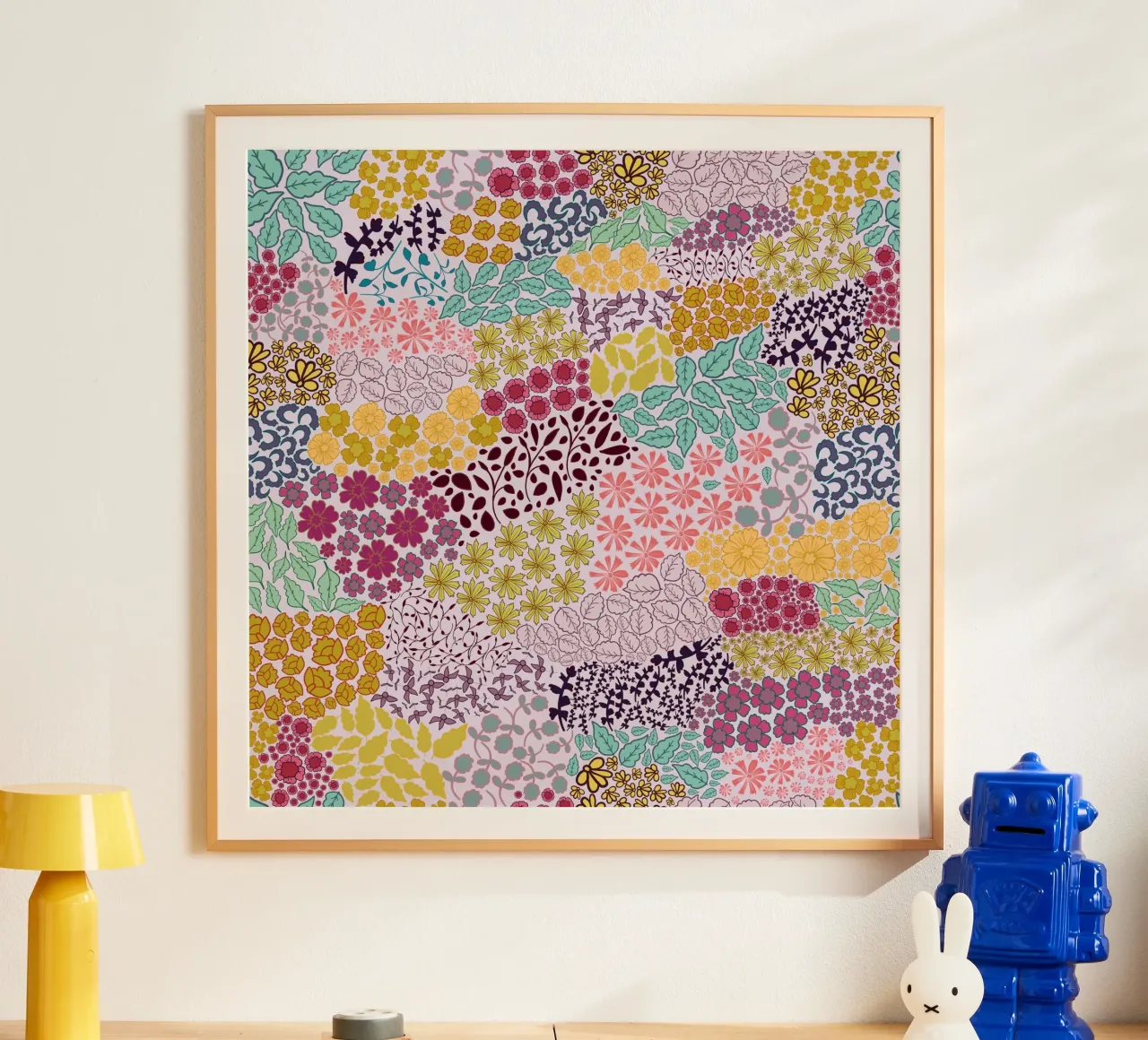 Colorato disegno a mano di un'immagine retrò poster con telaio in alluminio da gulsengunel