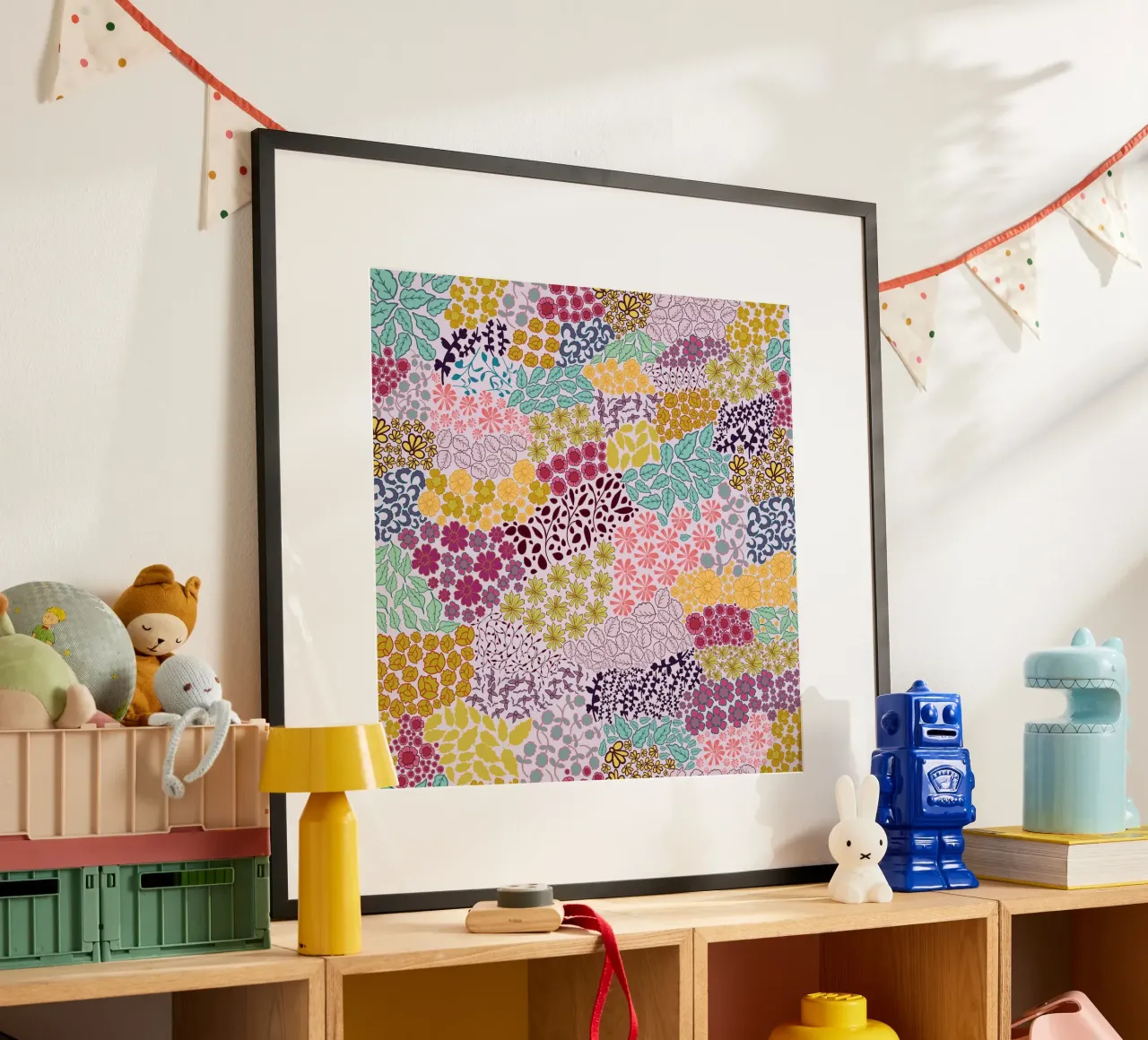 Colorato disegno a mano di un'immagine retrò poster con telaio in alluminio da gulsengunel