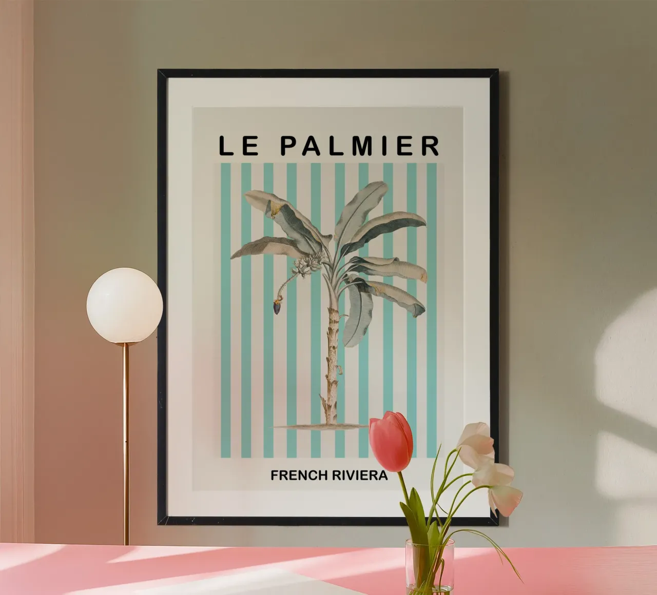 Le Palmier Striped Palm Tree poster con telaio in alluminio da GraceDigitalArtCo