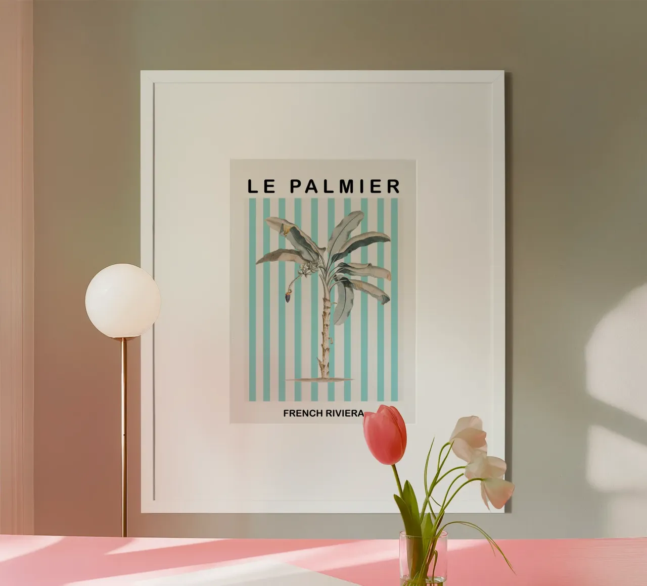 Le Palmier Striped Palm Tree poster con telaio in alluminio da GraceDigitalArtCo