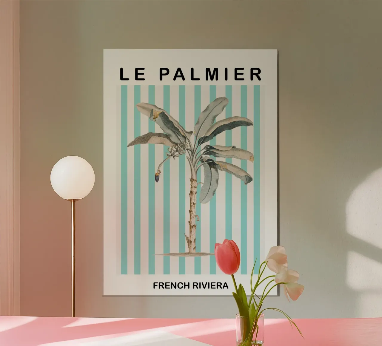 Le Palmier Striped Palm Tree poster con telaio in alluminio da GraceDigitalArtCo
