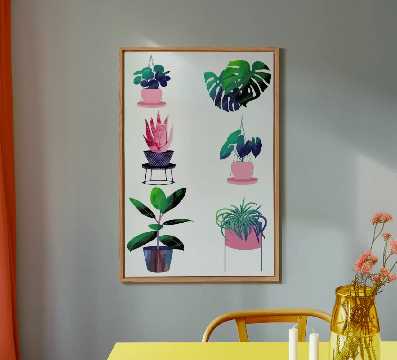 Pink and Green Houseplants pannello forex da Rocket68